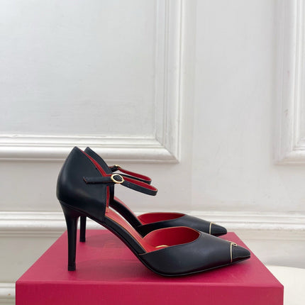 VALENTINO 26S ANKLE-STRA PUMPS 85 MM BLACK CALFSKIN