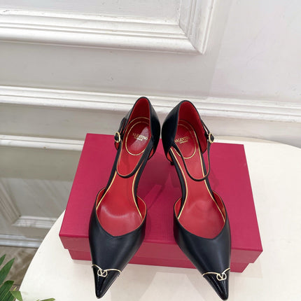 VALENTINO 26S ANKLE-STRA PUMPS 85 MM BLACK CALFSKIN