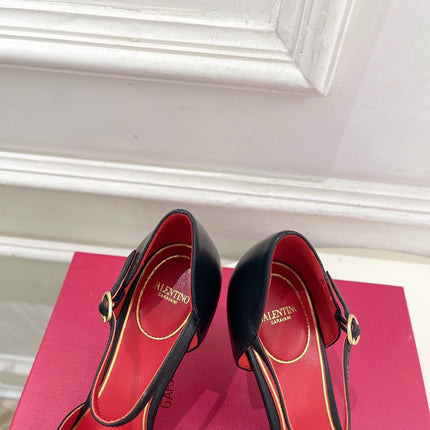 VALENTINO 26S ANKLE-STRA PUMPS 85 MM BLACK CALFSKIN