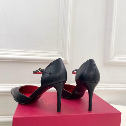 VALENTINO 26S ANKLE-STRA PUMPS 85 MM BLACK CALFSKIN