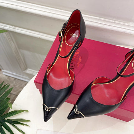 VALENTINO 26S ANKLE-STRA PUMPS 85 MM BLACK CALFSKIN