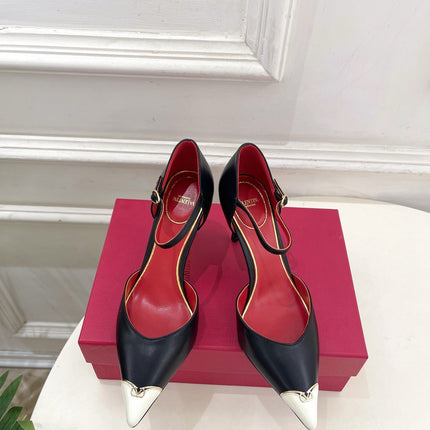 VALENTINO 26S ANKLE-STRA PUMPS 85 MM BLACK AND WHITE CALFSKIN