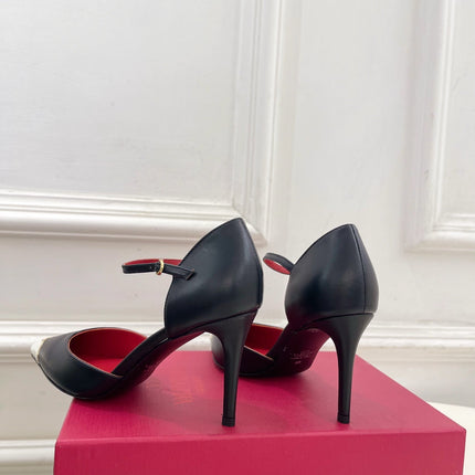 VALENTINO 26S ANKLE-STRA PUMPS 85 MM BLACK AND WHITE CALFSKIN