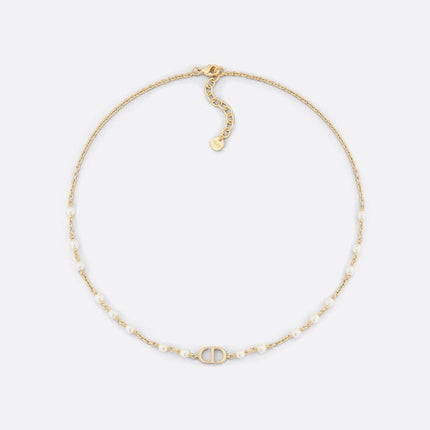 CD 26S CD LOGO PEARL CHAIN NECKLACE IN GOLD TONE METAL WITH WHITE PEARL 631005