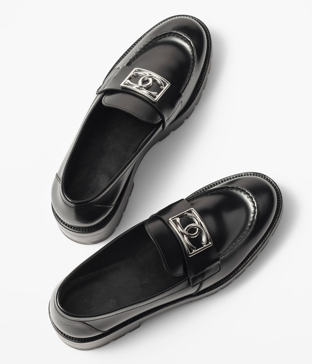 MOCCASINS BLACK CALFSKIN METAL
