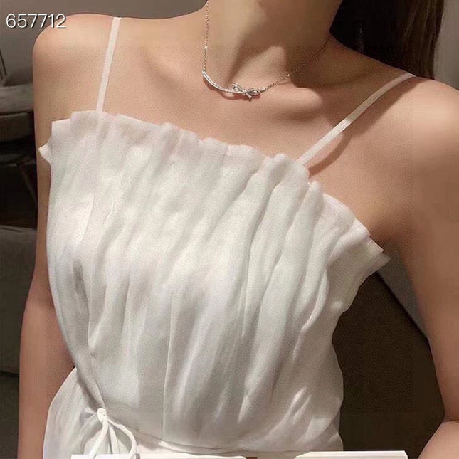 RUBAN BOW IN 18K WHITE GOLD PLATING DIAMOND NECKLACE