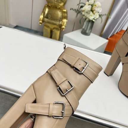 SL ANKLE BUCKLE BOOT PLATFORM TAN CALFSKIN