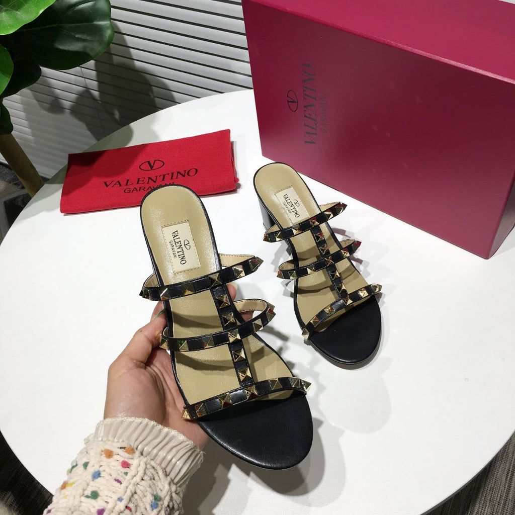VALENTINO HIGH SANDALS 3 STRAPS 65 MM IN BLACK CALFSKIN