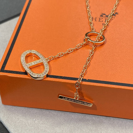 CHAINE SMALL FULL DIAMOND PIG NOSE PINK GOLD NECKLACE