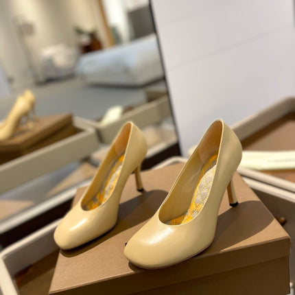 BURBERRY 26S HIGH HEELS 85 MM IN LIGHT YELLOW CALFSKIN