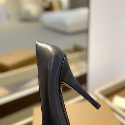 BURBERRY 26S HIGH HEELS 105 MM IN BLACK CALFSKIN WITH LOGO