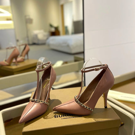 BURBERRY 26S HIGH HEELS 105 MM IN DARK NUDE BEIGE CALFSKIN