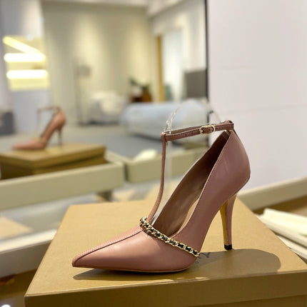 BURBERRY 26S HIGH HEELS 105 MM IN DARK NUDE BEIGE CALFSKIN